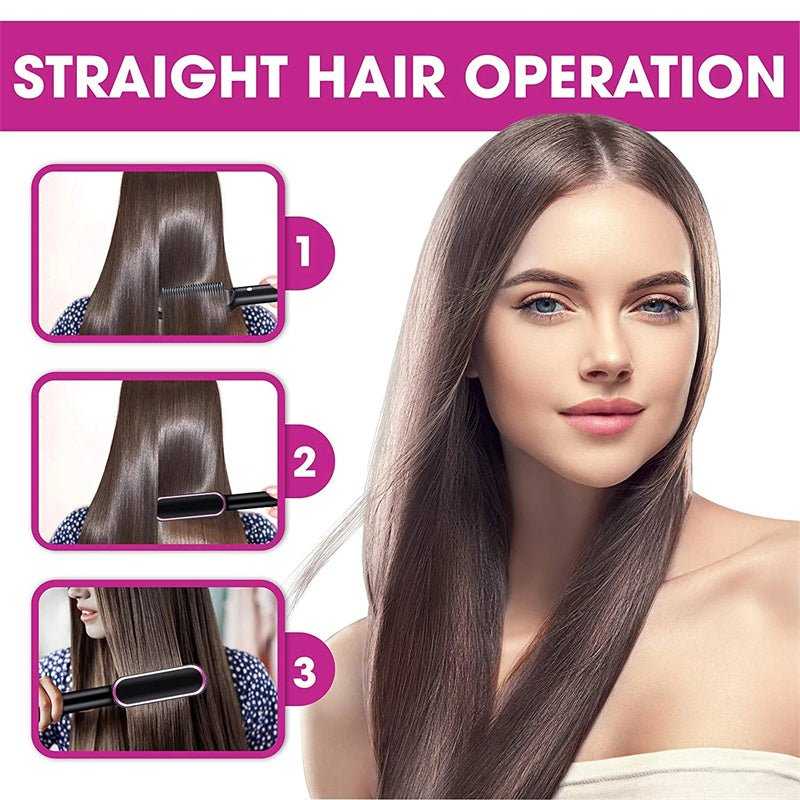 New 2 In 1 Hair Straightener Hot Comb Negative Ion Curling Tong Dual - purpose Electric Hair Brush - Luau Loot