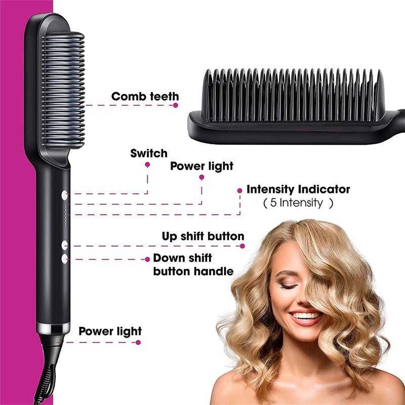New 2 In 1 Hair Straightener Hot Comb Negative Ion Curling Tong Dual - purpose Electric Hair Brush - Luau Loot