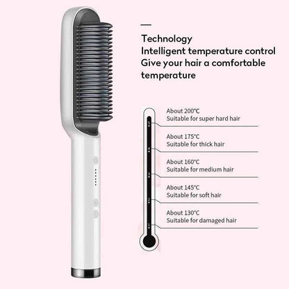 New 2 In 1 Hair Straightener Hot Comb Negative Ion Curling Tong Dual - purpose Electric Hair Brush - Luau Loot