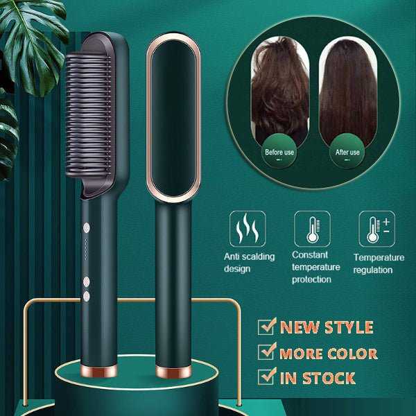 New 2 In 1 Hair Straightener Hot Comb Negative Ion Curling Tong Dual - purpose Electric Hair Brush - Luau Loot