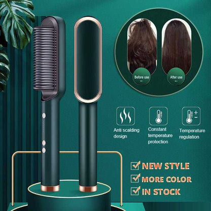 New 2 In 1 Hair Straightener Hot Comb Negative Ion Curling Tong Dual - purpose Electric Hair Brush - Luau Loot