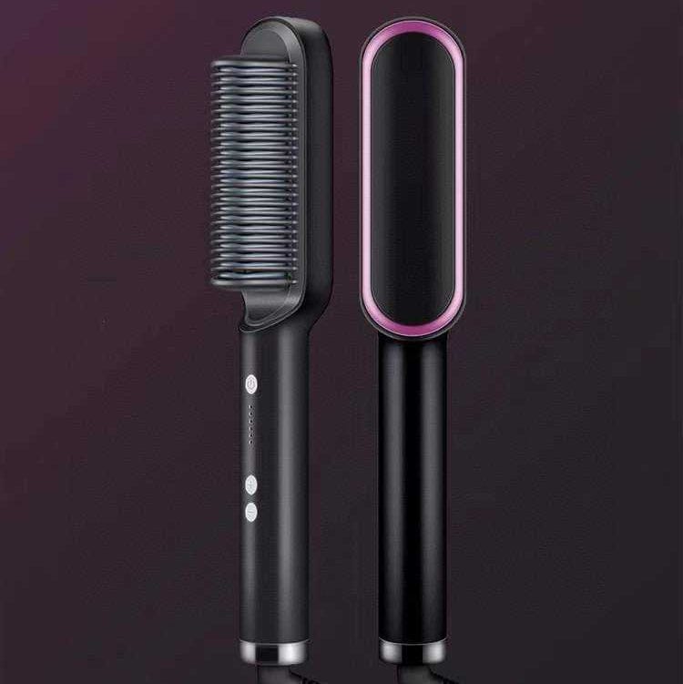 New 2 In 1 Hair Straightener Hot Comb Negative Ion Curling Tong Dual - purpose Electric Hair Brush - Luau Loot