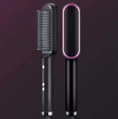 New 2 In 1 Hair Straightener Hot Comb Negative Ion Curling Tong Dual - purpose Electric Hair Brush - Luau Loot