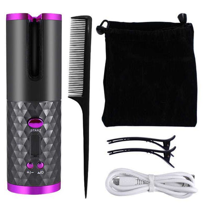 Rechargeable Automatic Hair Curler Women Portable Hair Curling Iron LCD Display Ceramic Curly Rotating Curling Wave Styer - Luau Loot