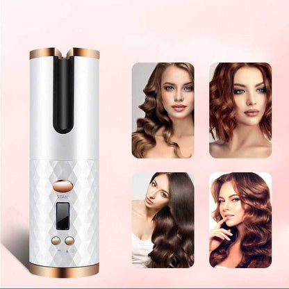 Rechargeable Automatic Hair Curler Women Portable Hair Curling Iron LCD Display Ceramic Curly Rotating Curling Wave Styer - Luau Loot