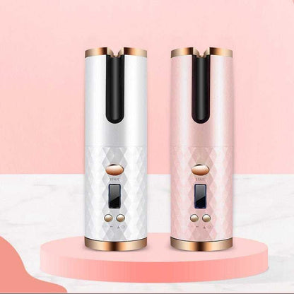 Rechargeable Automatic Hair Curler Women Portable Hair Curling Iron LCD Display Ceramic Curly Rotating Curling Wave Styer - Luau Loot